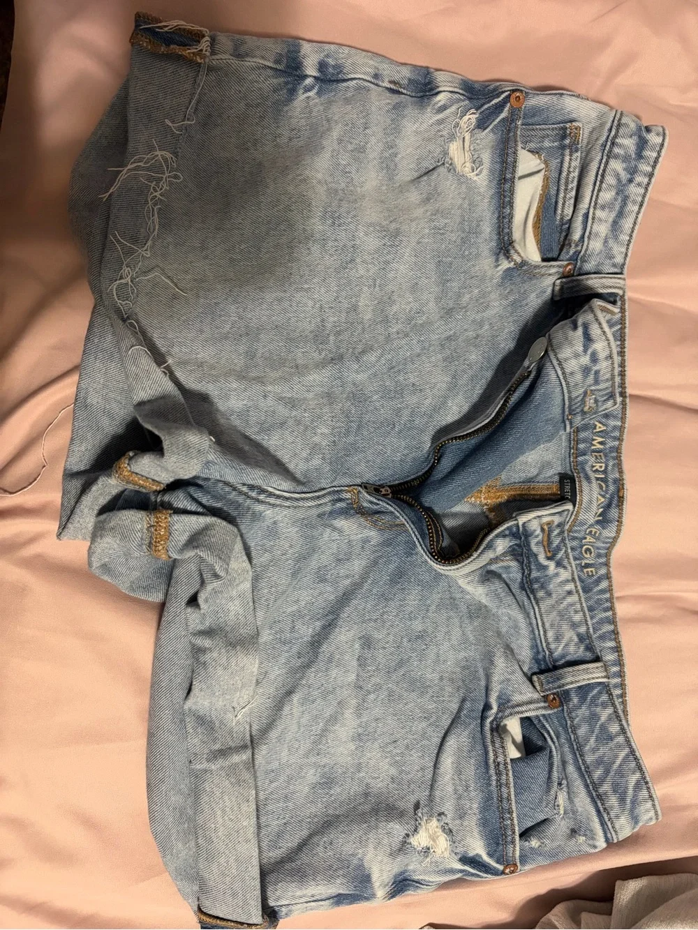 American Eagle Outfitters Light Blue Distressed Denim Shorts